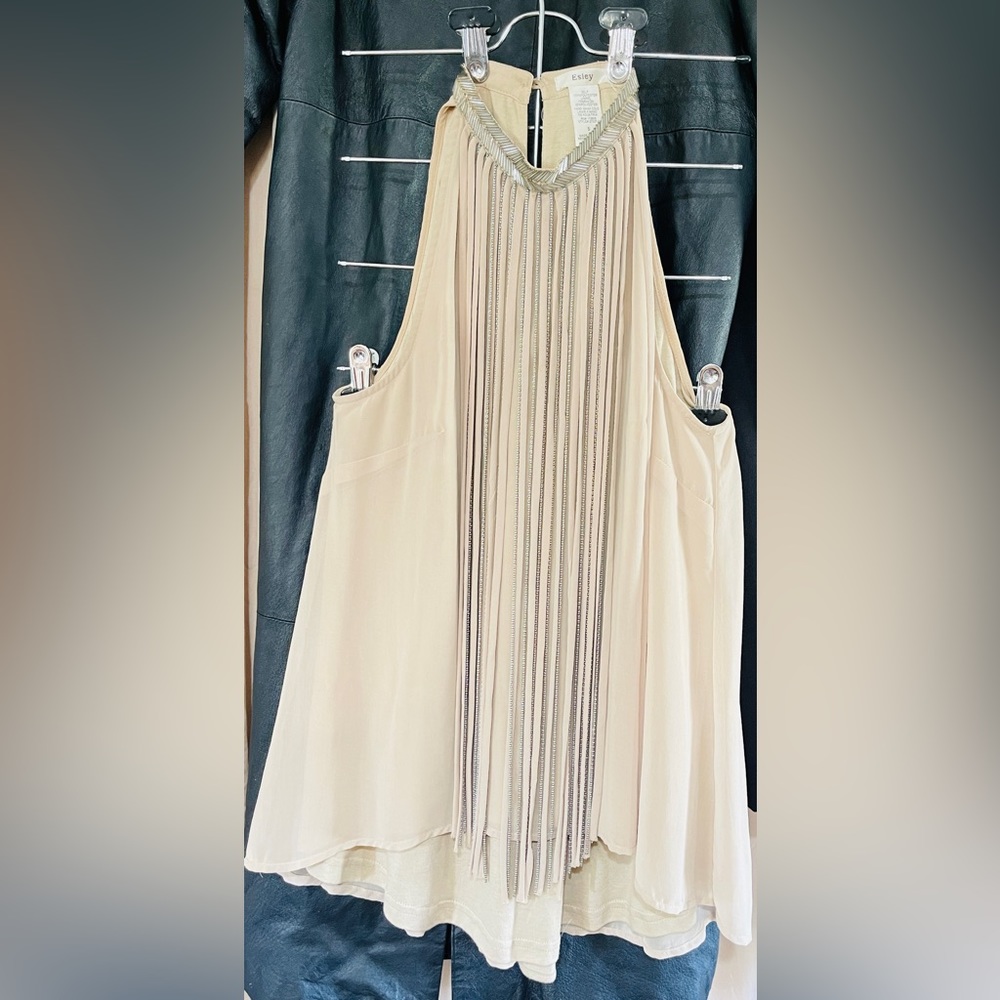 Esley beaded & fringed halter top. Great with blazer or pair with jeans.